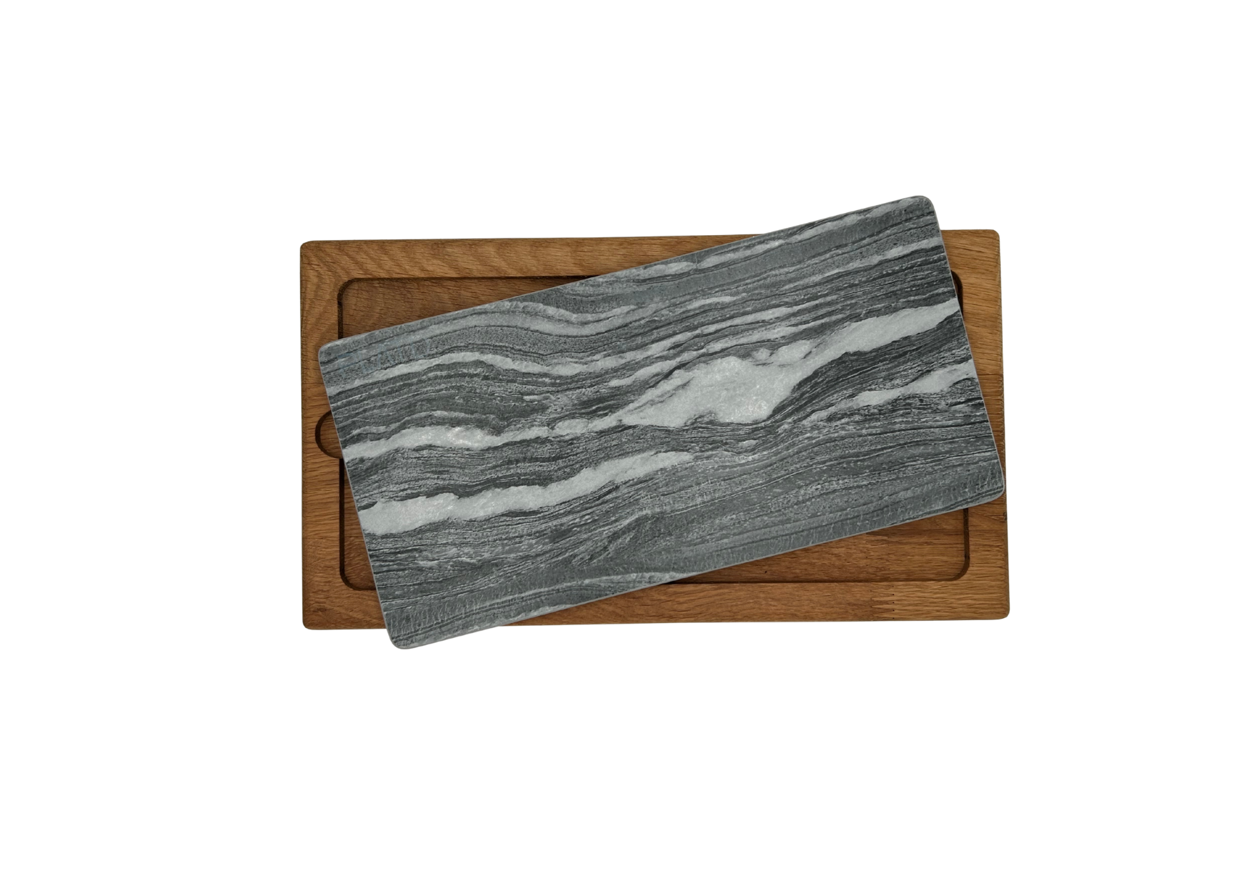 Dúo PLATD rectangular - Tabla de Roble + piedra