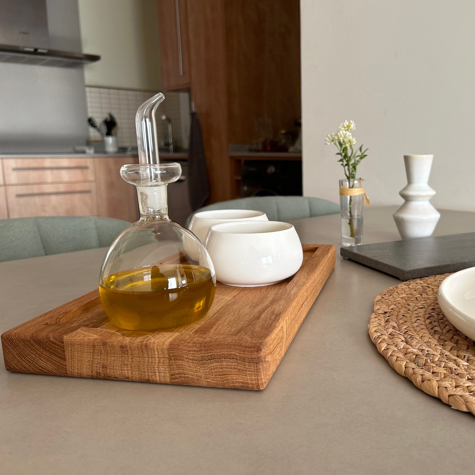 Dúo PLATD rectangular - Tabla de Roble + piedra