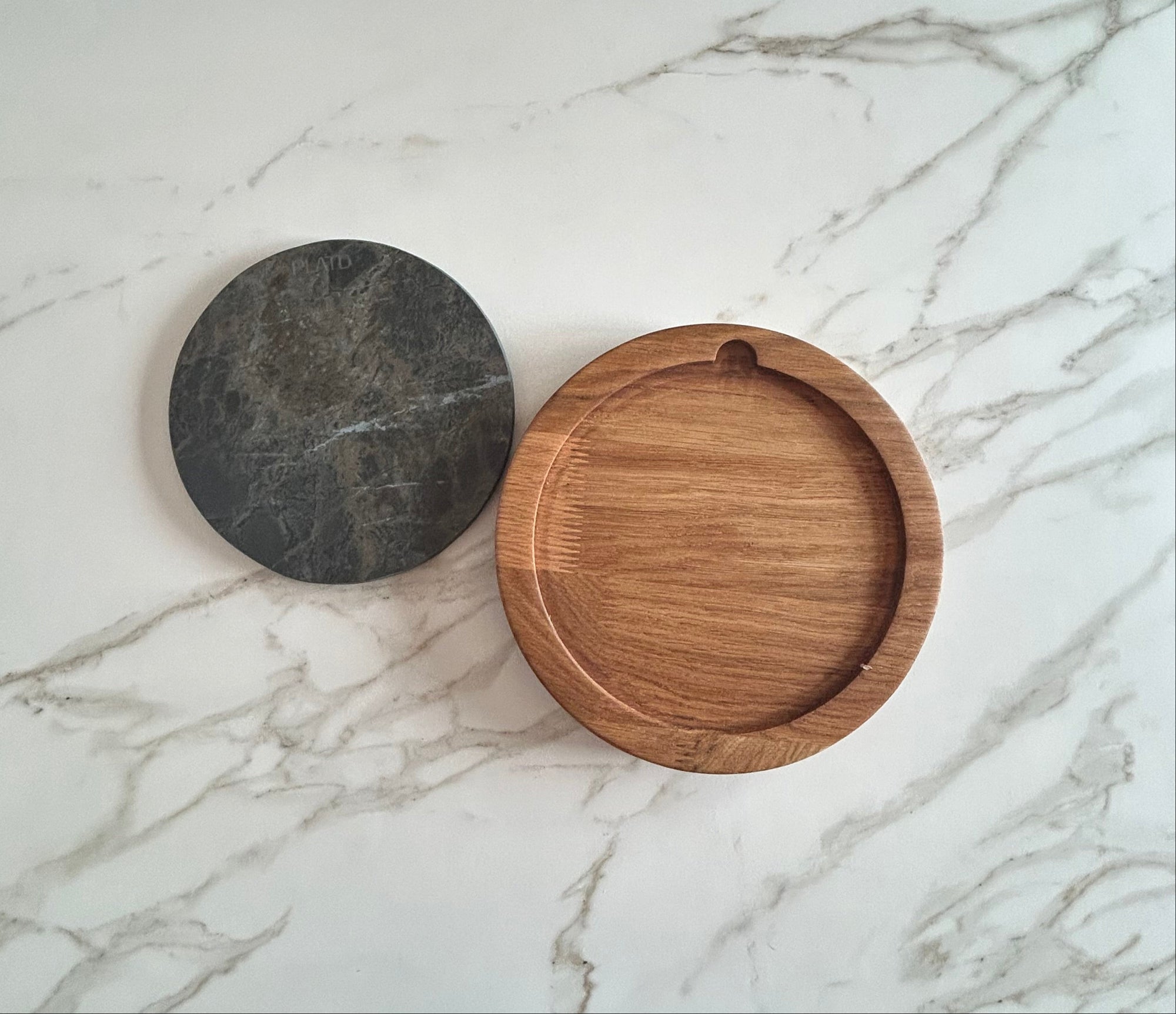 Dúo PLATD redondo mini - Tabla de Roble + piedra