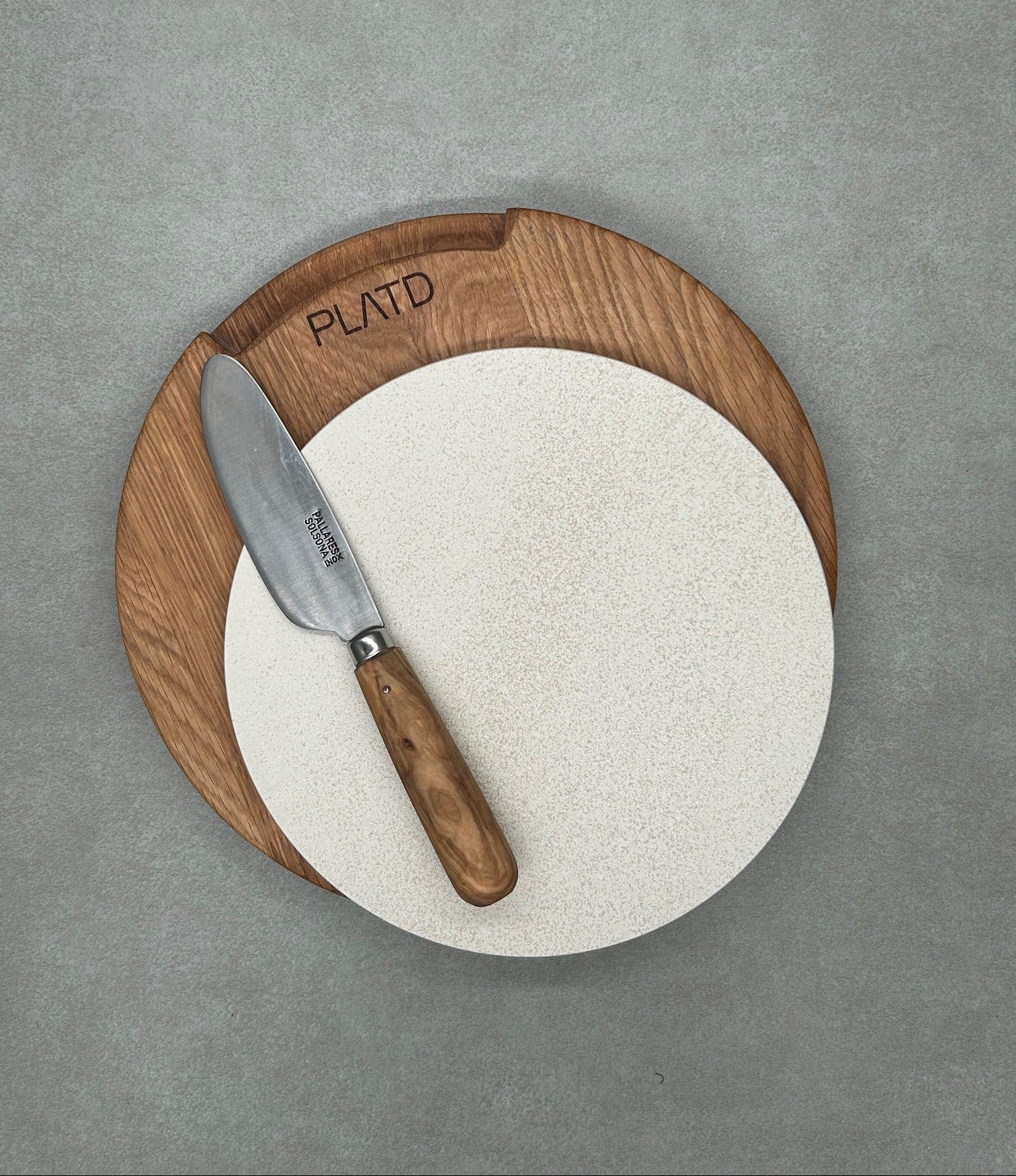 Dúo PLATD redondo mini - Tabla de Roble + piedra